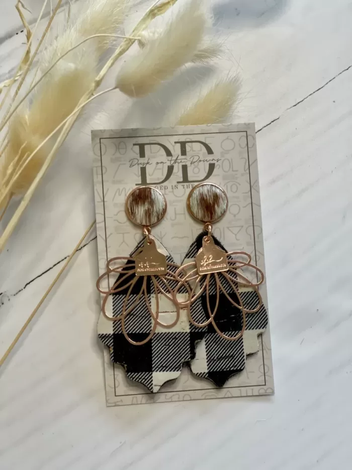 HOLLY Cowhide, Printed Cork & Leather Dangle Earrings | Dusk on the Downs