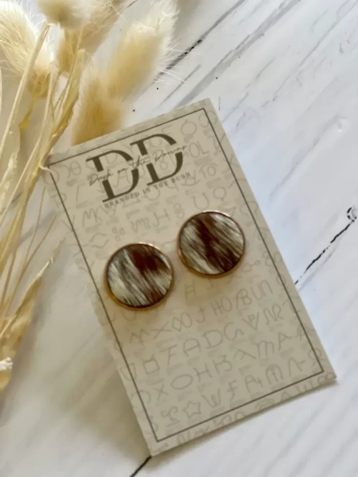 LISA Cowhide Stud Earrings (18mm, Rose Gold) | Dusk on the Downs