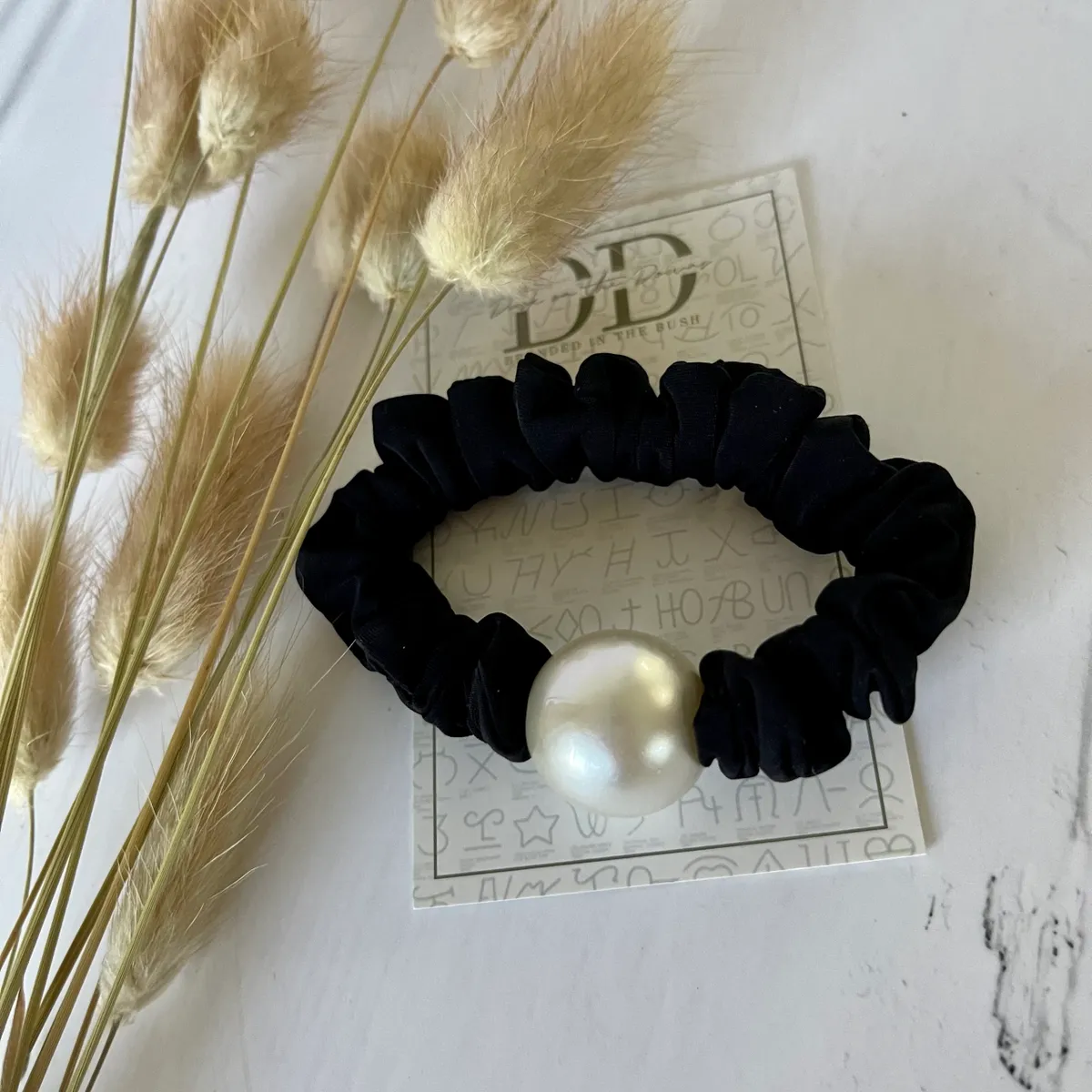 SAMMY Pearl Hair Scrunchie (Black) | Dusk on the Downs