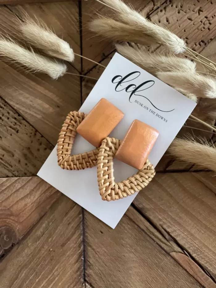 ASHLEY Leather & Rattan Earrings | Dusk on the Downs