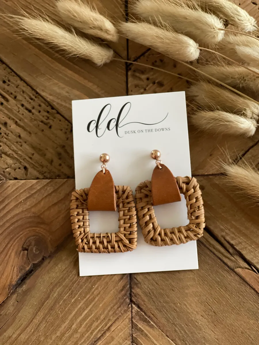 BETTY Leather & Rattan Earrings | Dusk on the Downs